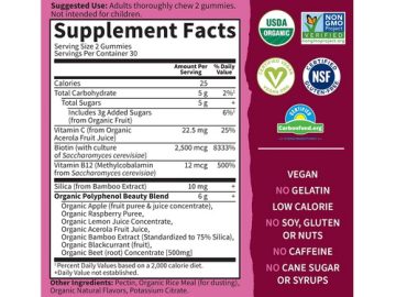 Garden of Life Beet Beauty Gummies Supplement Facts Panel