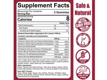 Nextdia Beetroot and L-Arginine Gummies Supplement Facts Panel