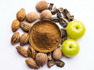 Triphala churna made from haritaki, bibhitaki amalaki