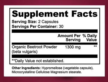 Valora Beets nutrition facts label