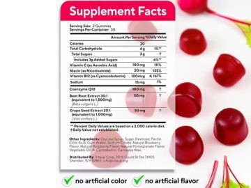 VitaUp Beets Gummies Supplement Facts Label