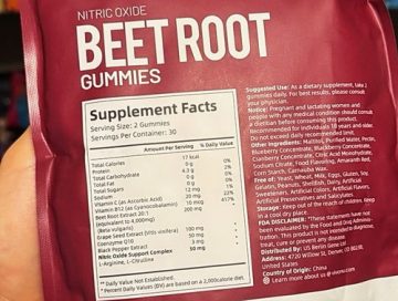 Supplement Facts Label for VivoNu Beet Root Gummies 8-in-1