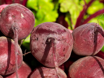 bunch of beet roots from side